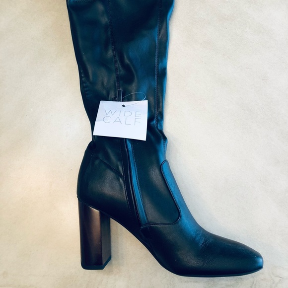 FRANCO SARTO Borne Black Faux Leather Wide-Calf Boots Size 8 - Picture 5 of 12